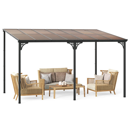 Wall-Mounted Patio Pergola with Polycarbonate Roof, Black