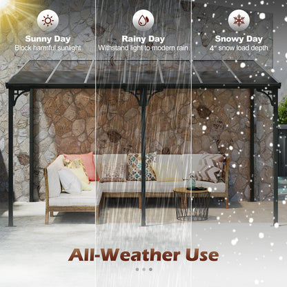 Wall-Mounted Patio Pergola with Polycarbonate Roof, Black