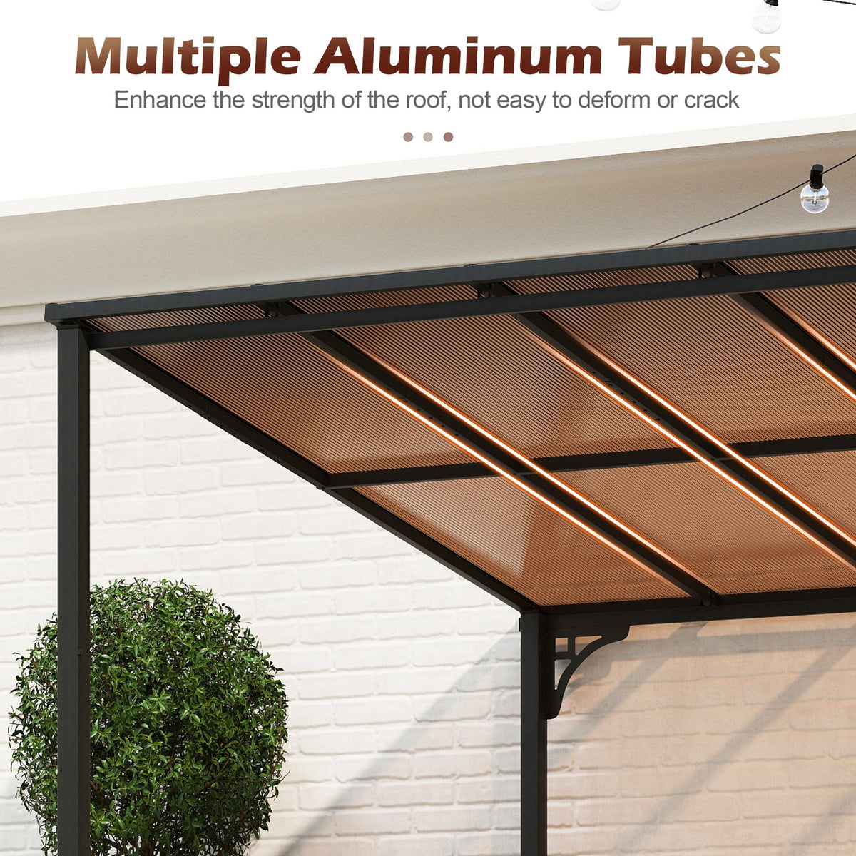 Wall-Mounted Patio Pergola with Polycarbonate Roof, Black