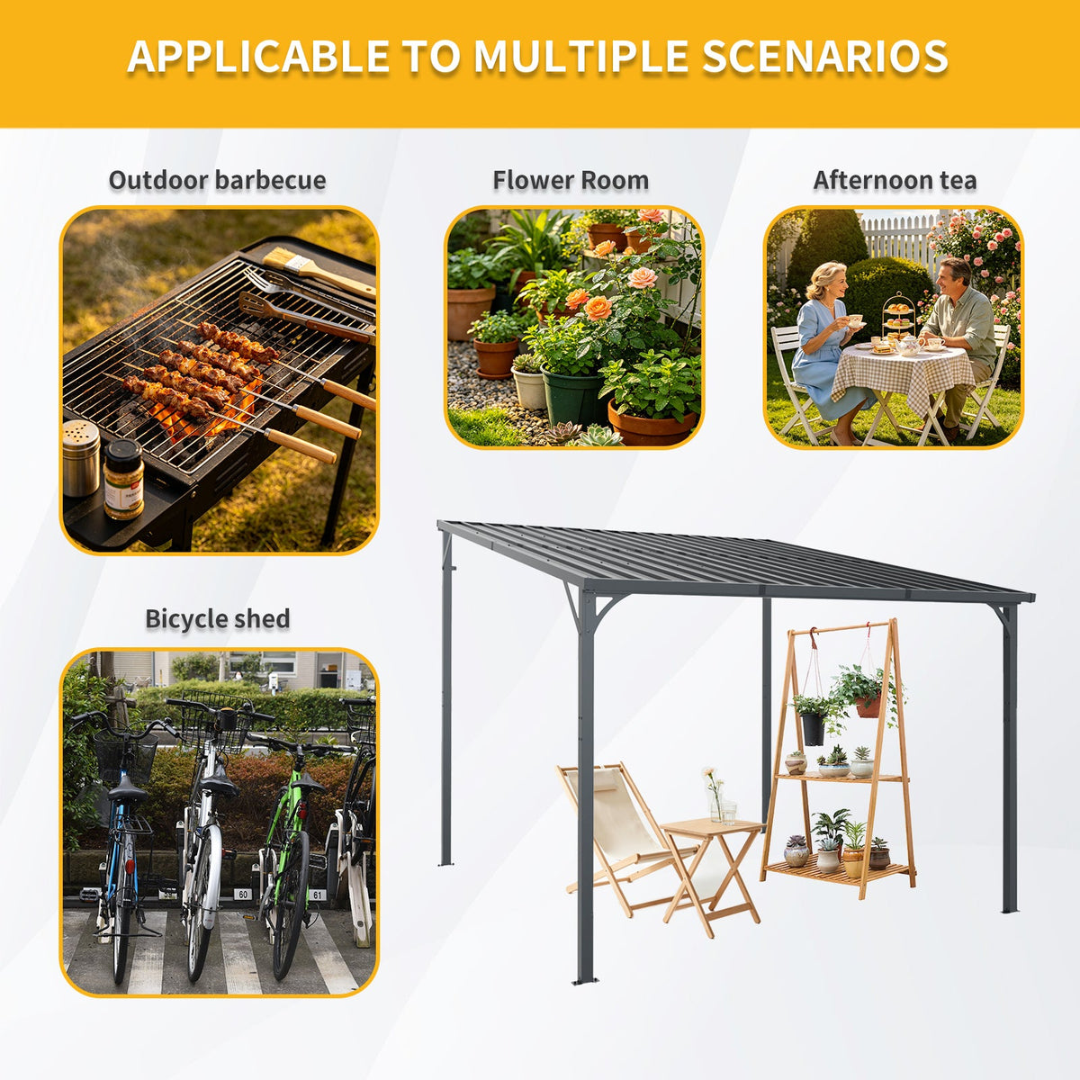 10 x 10 ft Galvanized Steel Hardtop Pergola, Gray