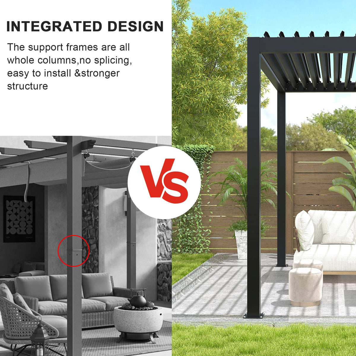 8640E Aluminum-Frame Pergola with Adjustable Steel Louvers, Gray