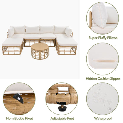 All-Weather Rattan Patio Sectional Set with Cushions and Pillows