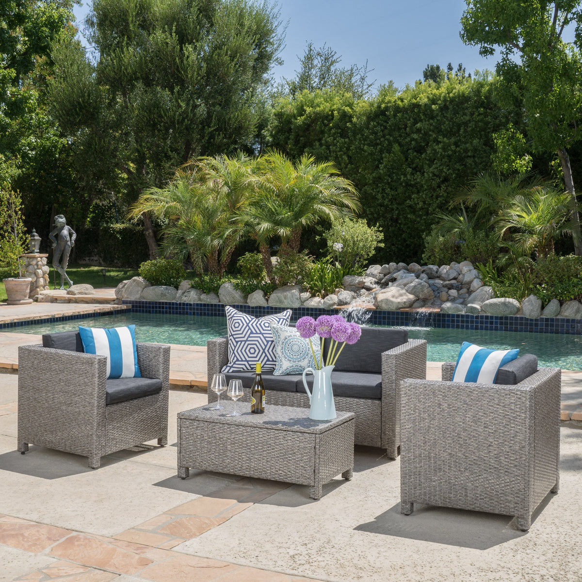 Puerta 4-Piece Rattan Patio Set with Water-Resistant Cushions