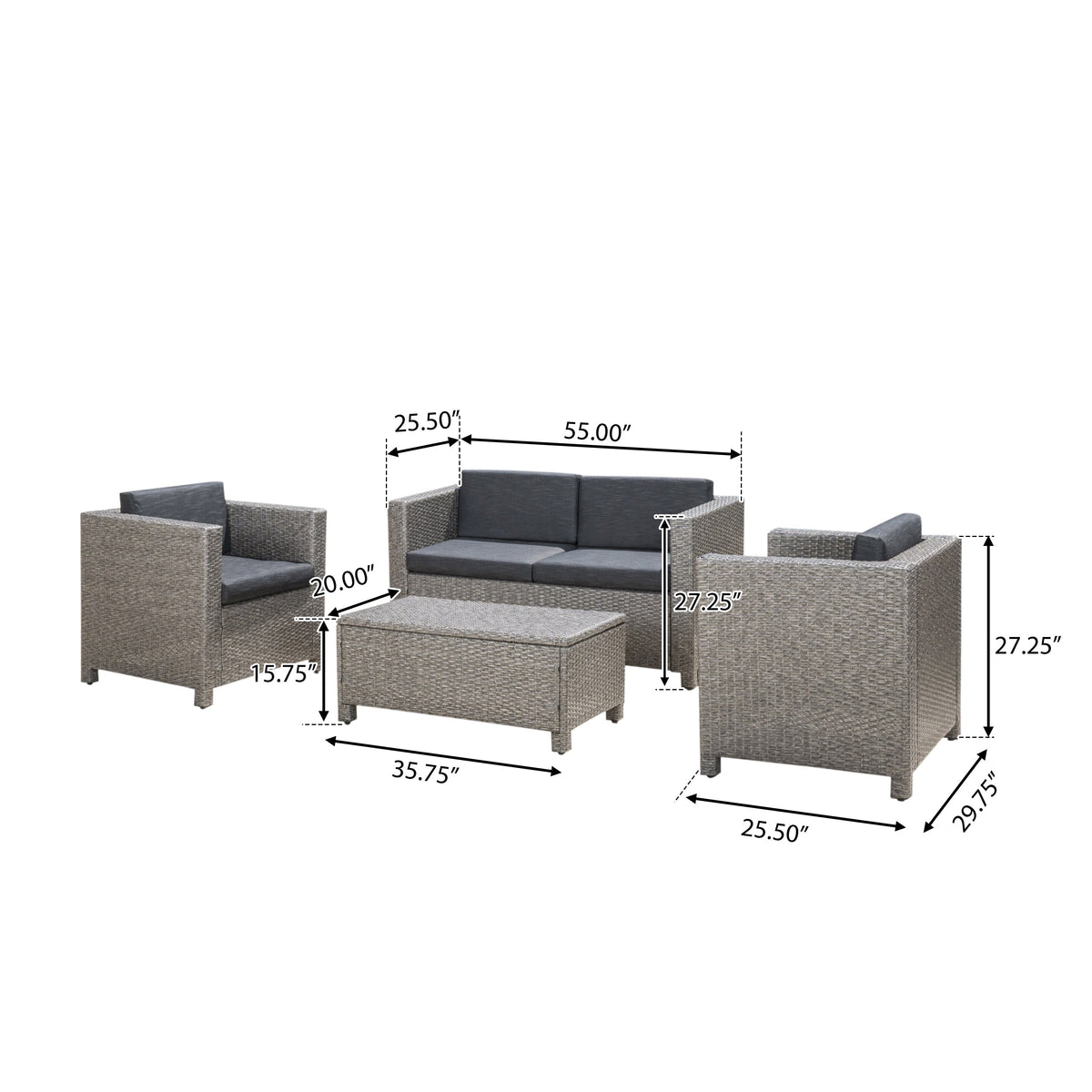 Puerta 4-Piece Rattan Patio Set with Water-Resistant Cushions
