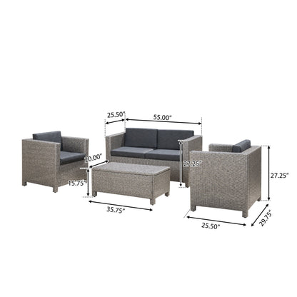 Puerta 4-Piece Rattan Patio Set with Water-Resistant Cushions