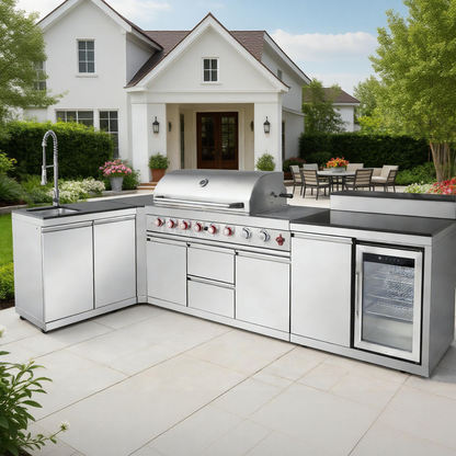 Outdoor Kitchen Island with 6+1 Burner Propane BBQ Grill – Stainless Steel