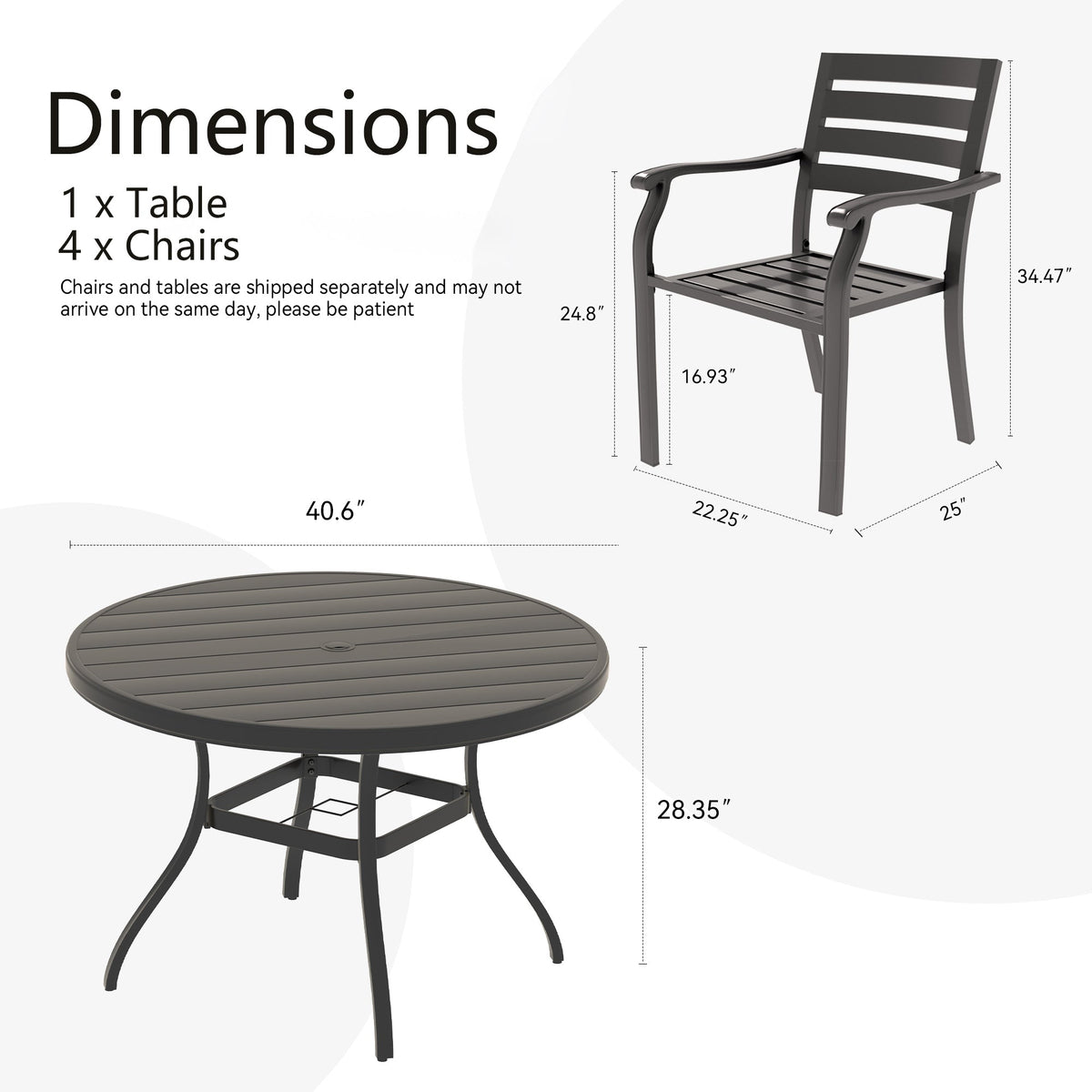 5-Piece Patio Dining Set with Stackable Metal Chairs, Black