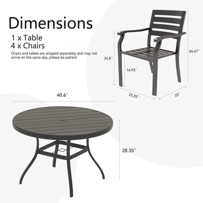 5-Piece Patio Dining Set with Stackable Metal Chairs, Black