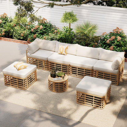All-Weather Rattan Patio Sectional Set with Cushions and Pillows