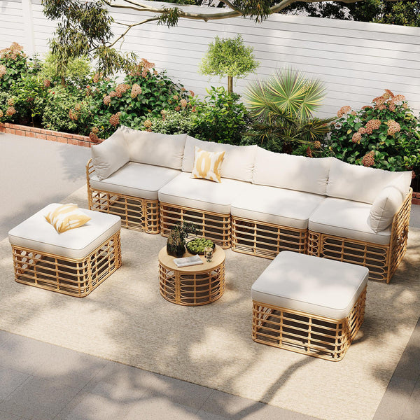 All-Weather Rattan Patio Sectional Set with Cushions and Pillows