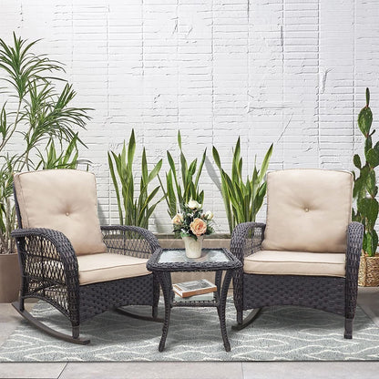 3 Pc Outdoor Wicker Rocker Patio Bistro Set