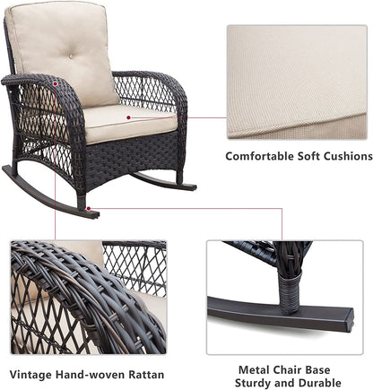 3 Pc Outdoor Wicker Rocker Patio Bistro Set