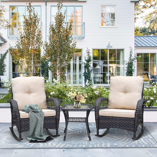 3 Pc Outdoor Wicker Rocker Patio Bistro Set