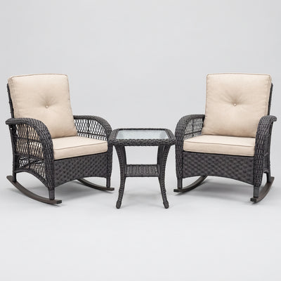 3 Pc Outdoor Wicker Rocker Patio Bistro Set