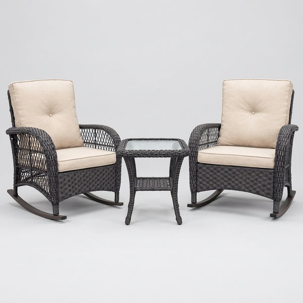 3 Pc Outdoor Wicker Rocker Patio Bistro Set
