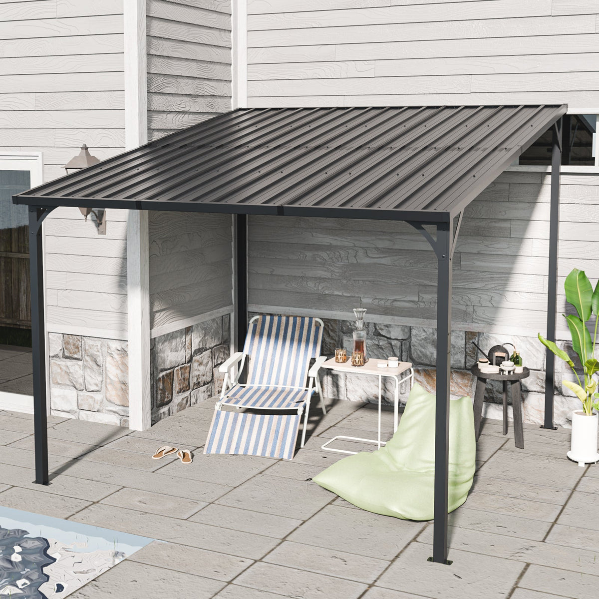 10 x 10 ft Galvanized Steel Hardtop Pergola, Gray
