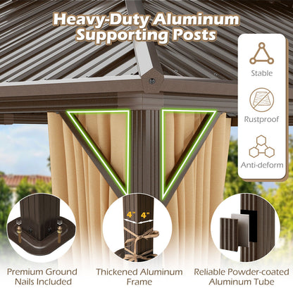 16 x 12 ft Aluminum-Frame Hardtop Gazebo with Curtains & Netting, Coffee