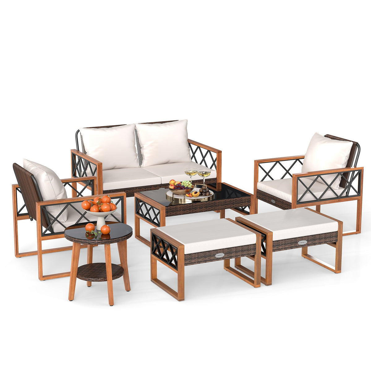 7-Piece Wicker & Acacia Wood Patio Conversation Set