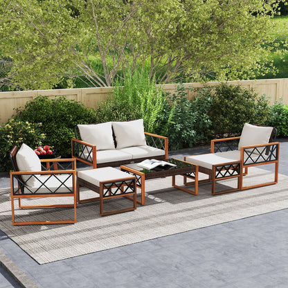 7-Piece Wicker & Acacia Wood Patio Conversation Set