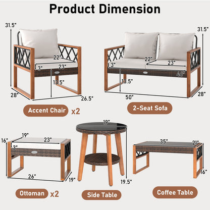7-Piece Wicker & Acacia Wood Patio Conversation Set